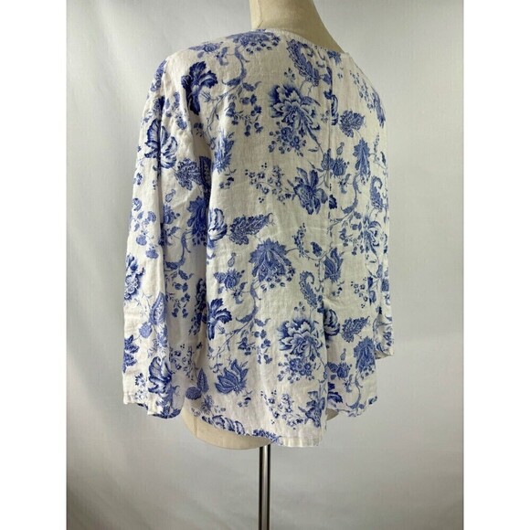 Aegean Linen Jacket Top White Blue Floral Small Breathable - Picture 2 of 9